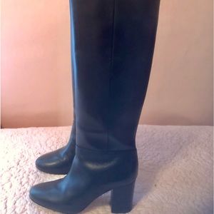 Black leather tall boots block heel 8 1/2 M